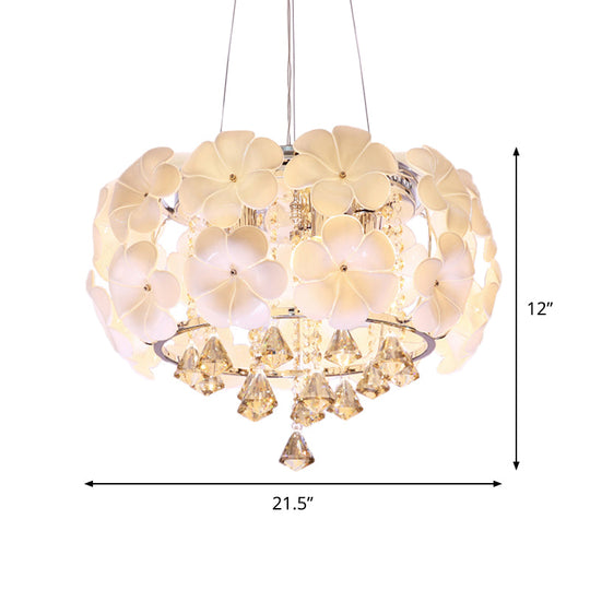 White Modern Flower Crystal Drum Chandelier Lamp 18/21.5 Wide