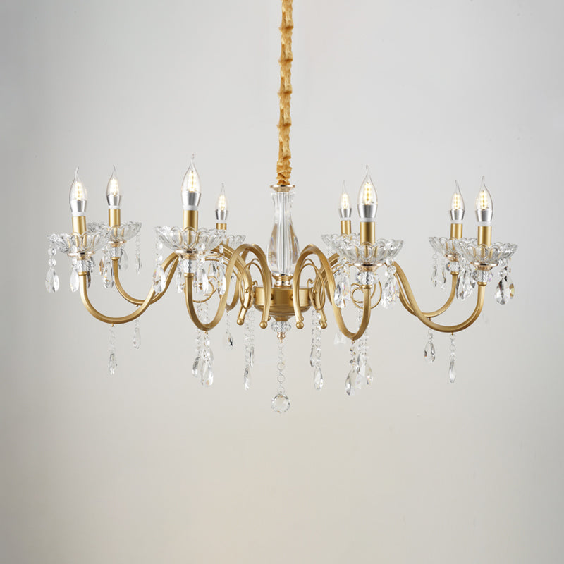 Modern Crystal Pendant Lamp With Faceted Crystals - 6/8 Bulb Gold Finish Chandelier For Living Room