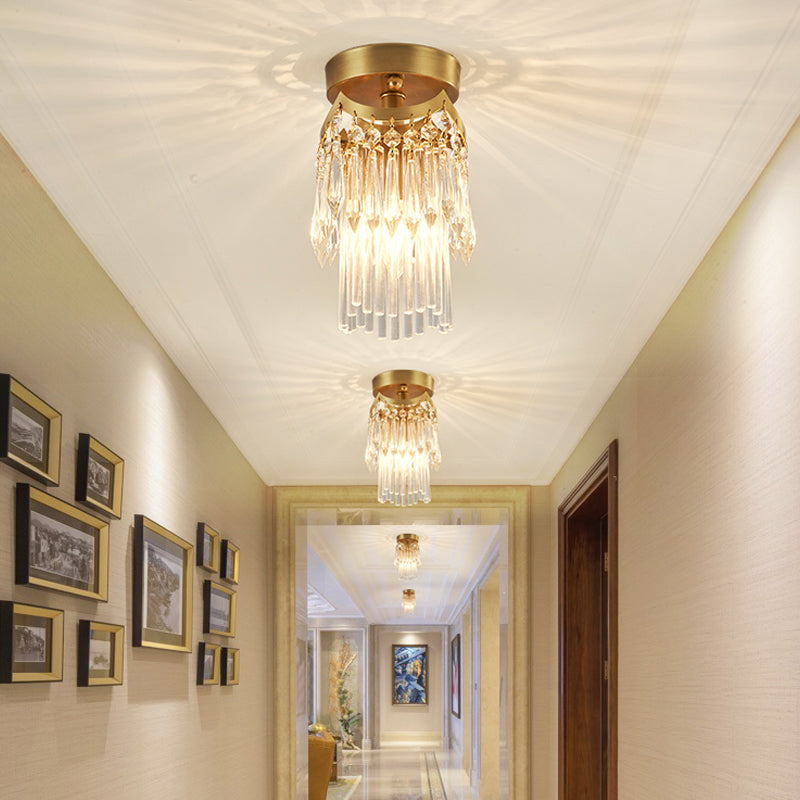 Modern Brass Finish Crystal Drip Semi-Flush Ceiling Lamp Fixture