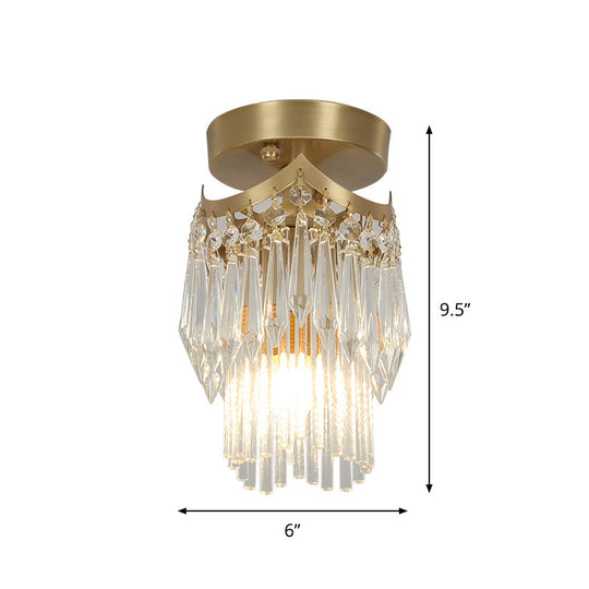 Modern Brass Finish Crystal Drip Semi-Flush Ceiling Lamp Fixture