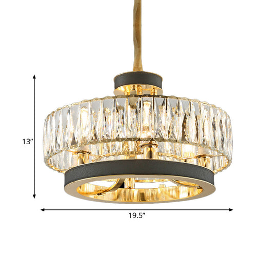 Modern Black Crystal Hanging Lamp: Circle Design Encrusted 5-Light Chandelier For Living Room