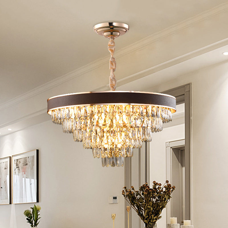 Contemporary Gold Crystal Chandelier - 6-Tier Tapered Pendant Light With 9 Bulbs Ideal For Dining