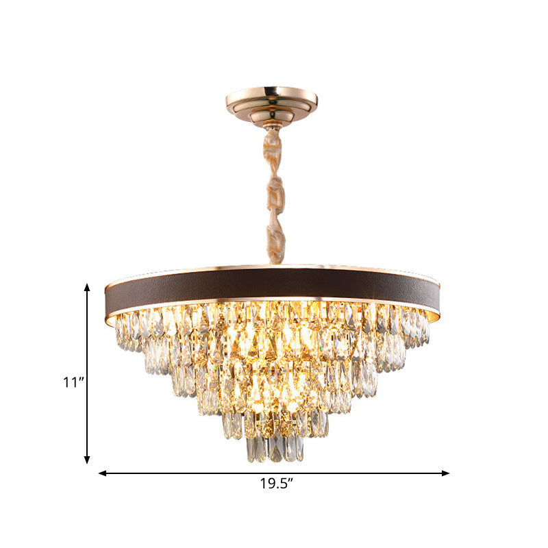 Contemporary Gold Crystal Chandelier - 6-Tier Tapered Pendant Light With 9 Bulbs Ideal For Dining