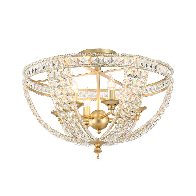 Traditional Gold Finish Crystal Strand Ceiling Light Fixture - 3/4 Lights Semi Mount, 14"/18" Wide