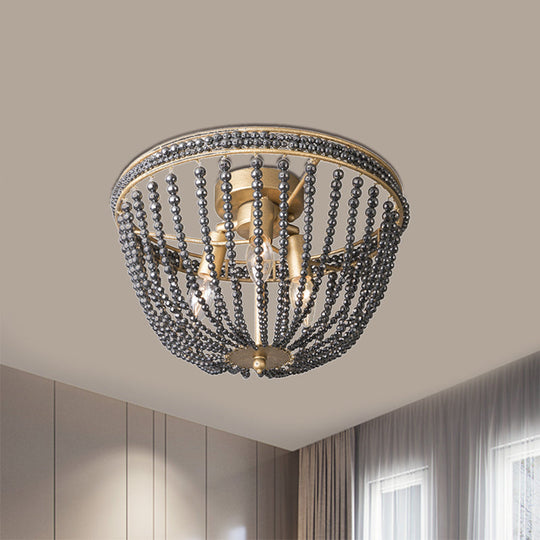 Gold Crystal Semi Flush Ceiling Light with Minimalist Basket Shade for Living Room - Set of 3 Bulbs