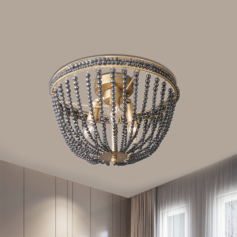 Gold Crystal Semi Flush Ceiling Light With Minimalist Basket Shade For Living Room - Set Of 3 Bulbs