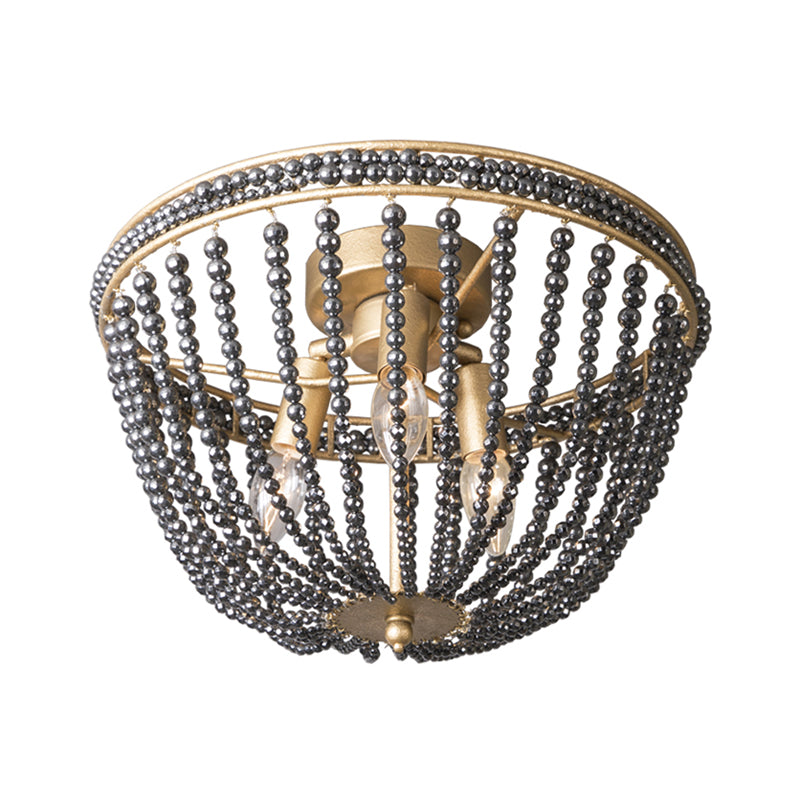 Gold Crystal Semi Flush Ceiling Light with Minimalist Basket Shade for Living Room - Set of 3 Bulbs