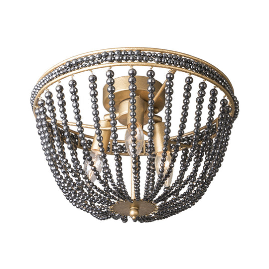 Gold Crystal Semi Flush Ceiling Light With Minimalist Basket Shade For Living Room - Set Of 3 Bulbs