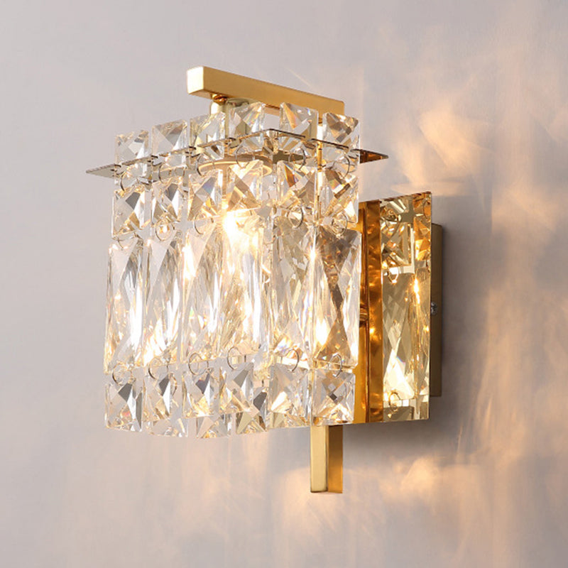 Stylish Crystal Rectangle Wall Light In Gold/Chrome For Modern Bedrooms