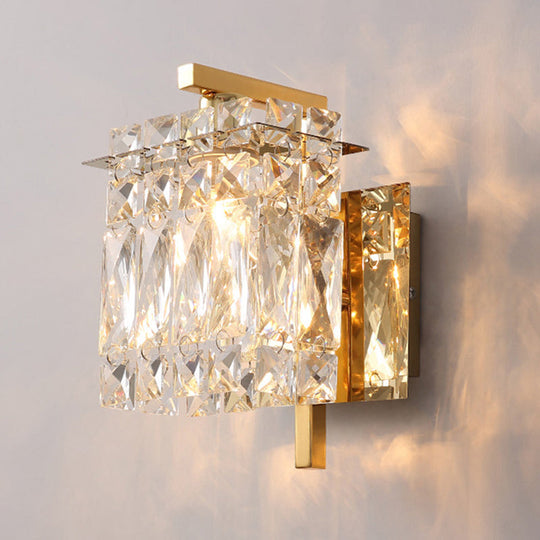 Stylish Crystal Rectangle Wall Light In Gold/Chrome For Modern Bedrooms