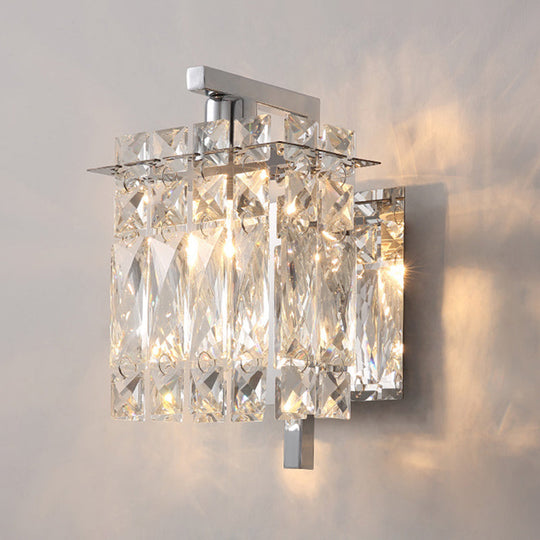 Stylish Crystal Rectangle Wall Light In Gold/Chrome For Modern Bedrooms