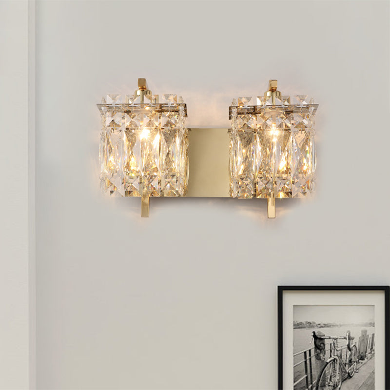 Stylish Crystal Rectangle Wall Light In Gold/Chrome For Modern Bedrooms