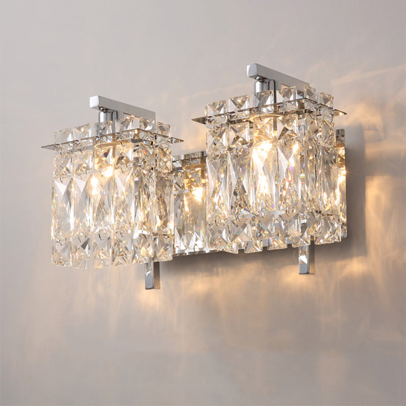 Stylish Crystal Rectangle Wall Light In Gold/Chrome For Modern Bedrooms