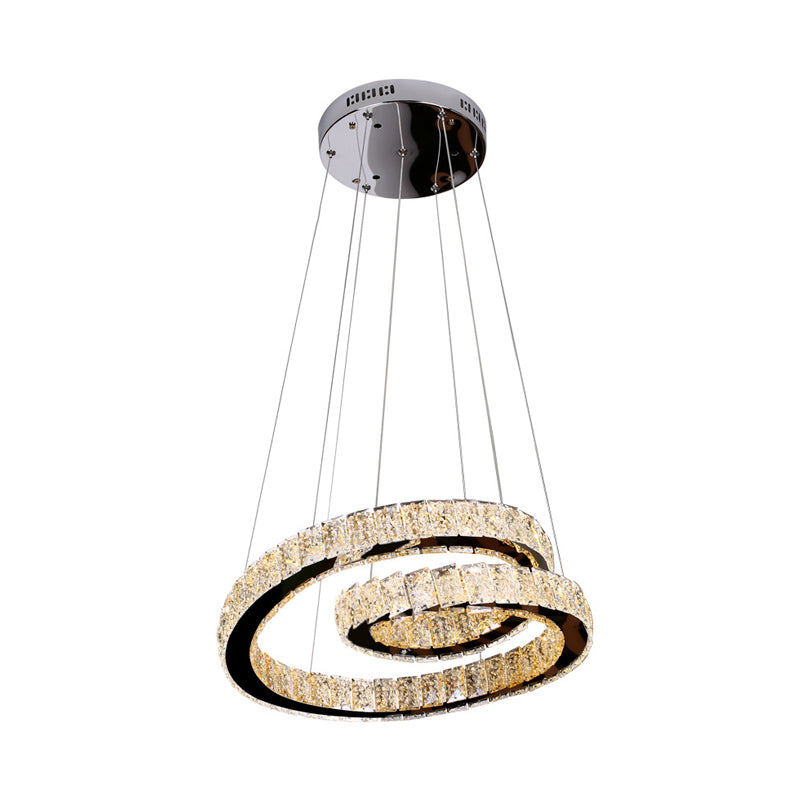 Minimalistic Chrome Closed Curve Pendant Light With K9 Crystal And Led - Ideal For Kitchen Dinette