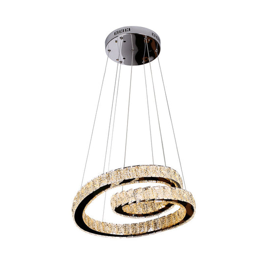 Minimalistic Chrome Closed Curve Pendant Light With K9 Crystal And Led - Ideal For Kitchen Dinette