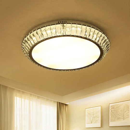 Minimalist Round Crystal Flushmount Ceiling Light - Beveled Inlaid Design, LED, 23.5"/31.5" Dia, Chrome