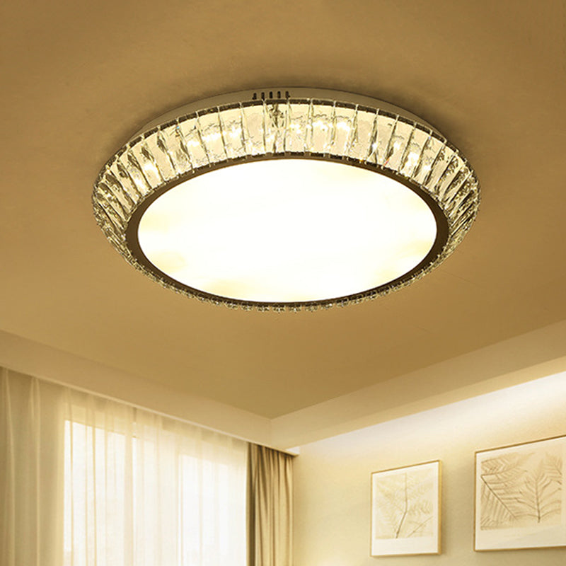 Minimalist Round Crystal Flushmount Ceiling Light - Beveled Inlaid Design Led 23.5/31.5 Dia Chrome /