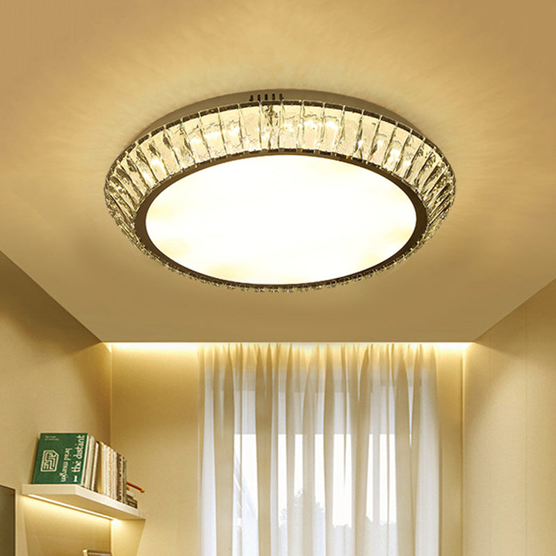 Minimalist Round Crystal Flushmount Ceiling Light - Beveled Inlaid Design, LED, 23.5"/31.5" Dia, Chrome