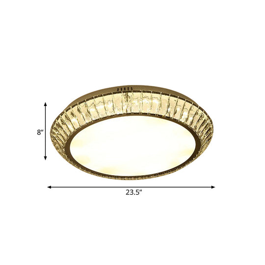 Minimalist Round Crystal Flushmount Ceiling Light - Beveled Inlaid Design, LED, 23.5"/31.5" Dia, Chrome