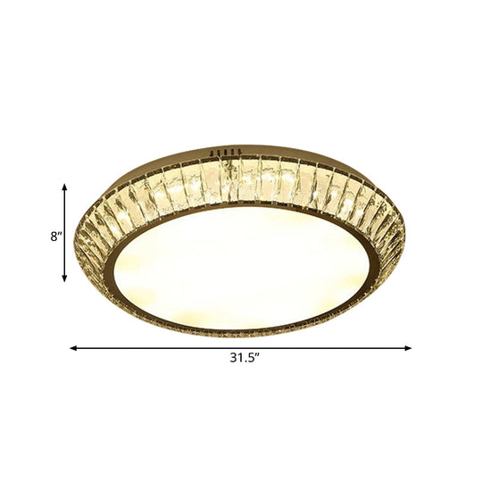 Minimalist Round Crystal Flushmount Ceiling Light - Beveled Inlaid Design, LED, 23.5"/31.5" Dia, Chrome