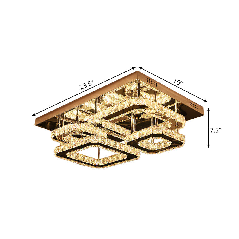 Contemporary LED Crystal Insert Ceiling Lamp with Chrome Finish