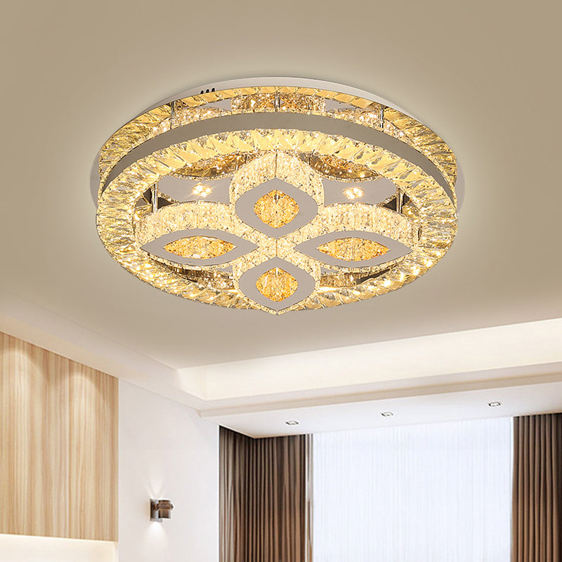 Modern Semi Mount LED Ceiling Light with Crystal Accents - Clover/Star Bedroom Lighting in Chrome