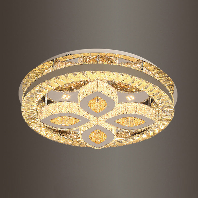 Modern Semi Mount LED Ceiling Light with Crystal Accents - Clover/Star Bedroom Lighting in Chrome