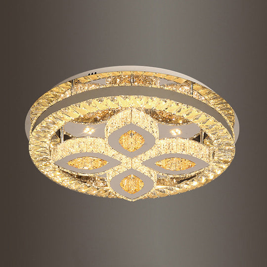 Modern Semi Mount LED Ceiling Light with Crystal Accents - Clover/Star Bedroom Lighting in Chrome