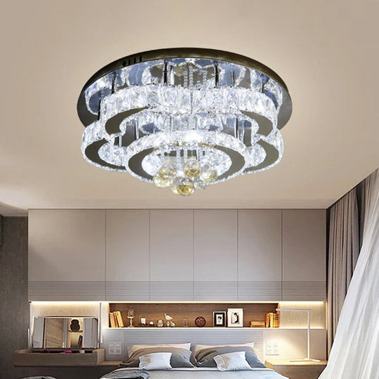 Modern 2-Tier LED Ceiling Flushmount in Crystal Chrome Square/Circle Design