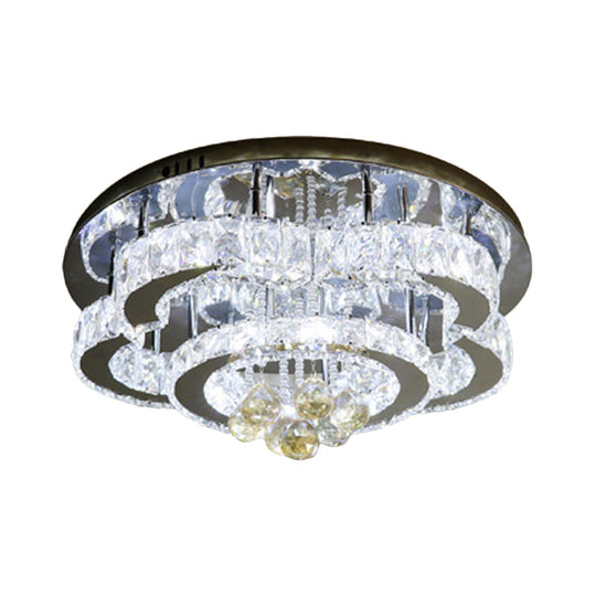 Modern 2-Tier LED Ceiling Flushmount in Crystal Chrome Square/Circle Design