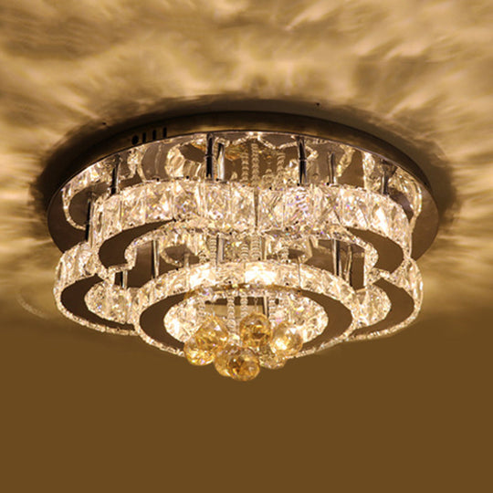 Modern 2-Tier Led Ceiling Flushmount In Crystal Chrome Square/Circle Design