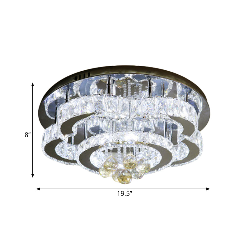 Modern 2-Tier LED Ceiling Flushmount in Crystal Chrome Square/Circle Design