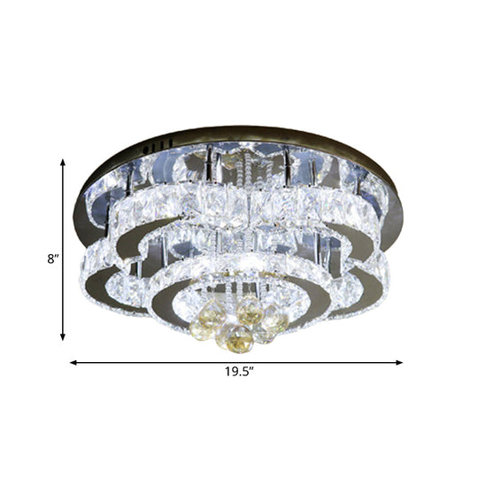 Modern 2-Tier LED Ceiling Flushmount in Crystal Chrome Square/Circle Design