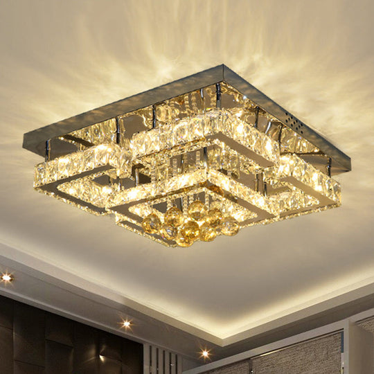 Modern 2-Tier LED Ceiling Flushmount in Crystal Chrome Square/Circle Design