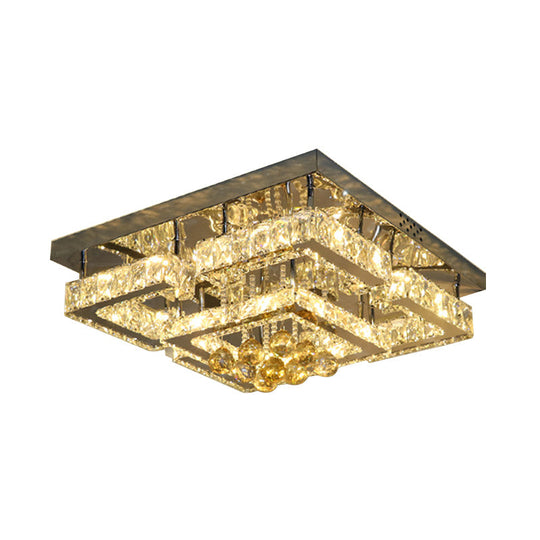 Modern 2-Tier LED Ceiling Flushmount in Crystal Chrome Square/Circle Design