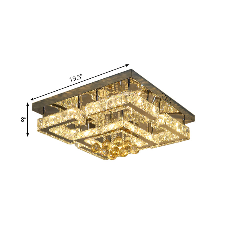 Modern 2-Tier LED Ceiling Flushmount in Crystal Chrome Square/Circle Design