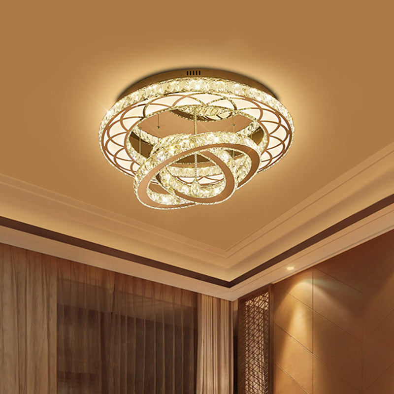 Modern Crystal LED Flush Light Fixture - Romantic Polished Chrome Ceiling Lamp for Lounge