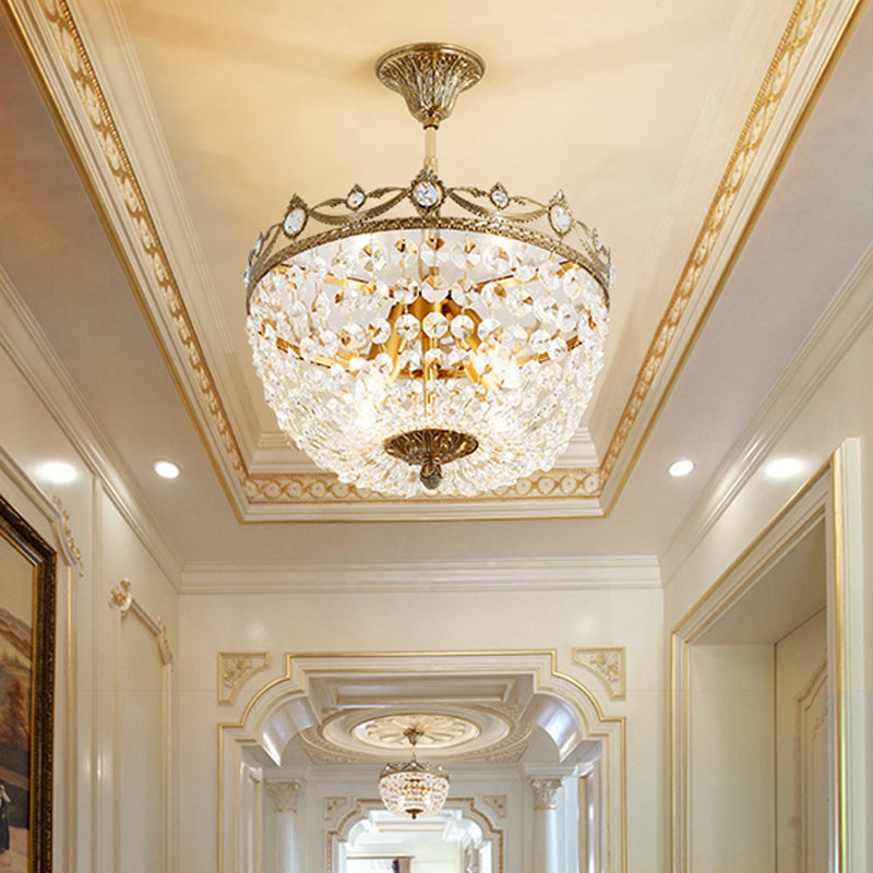 Semi-Flush Brass Crystal Ceiling Light Fixture with 4 Lights - Traditional Design for Elegant Passageways