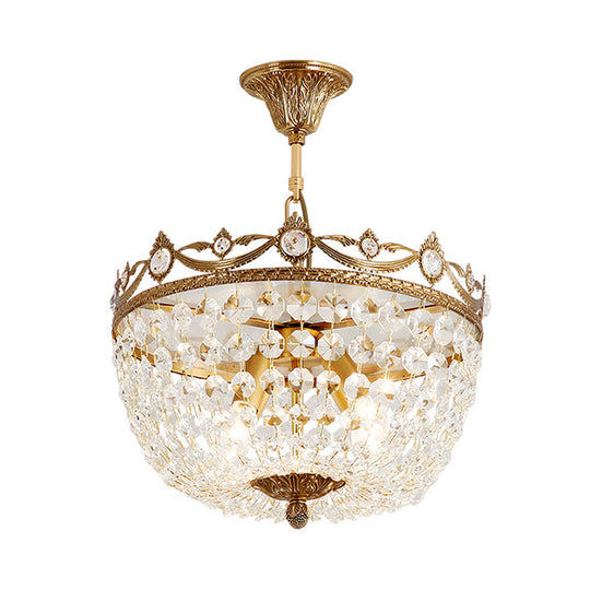 Semi-Flush Brass Crystal Ceiling Light Fixture with 4 Lights - Traditional Design for Elegant Passageways