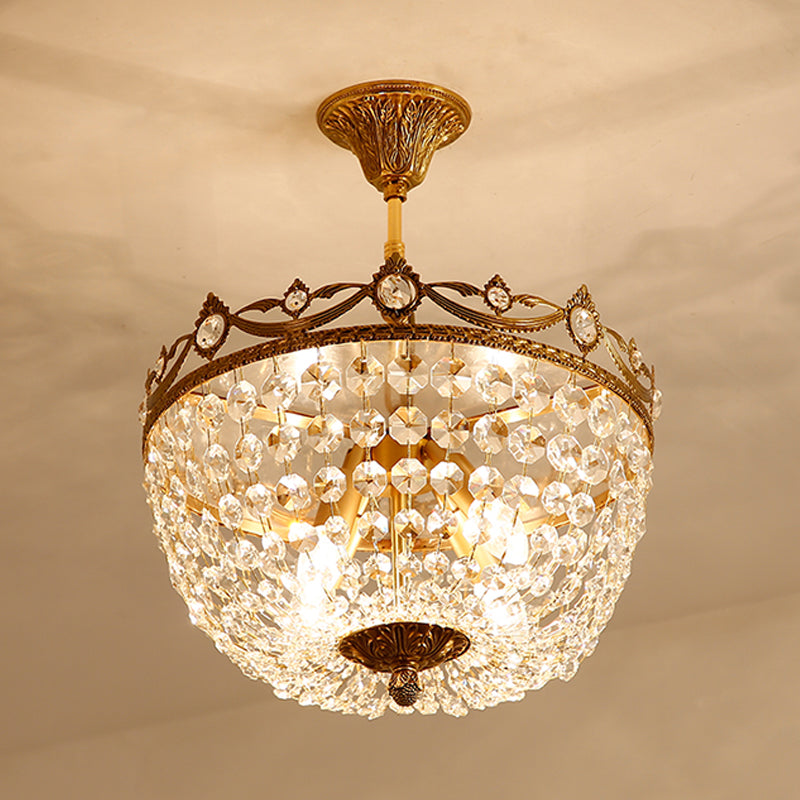 Semi-Flush Brass Crystal Ceiling Light Fixture with 4 Lights - Traditional Design for Elegant Passageways