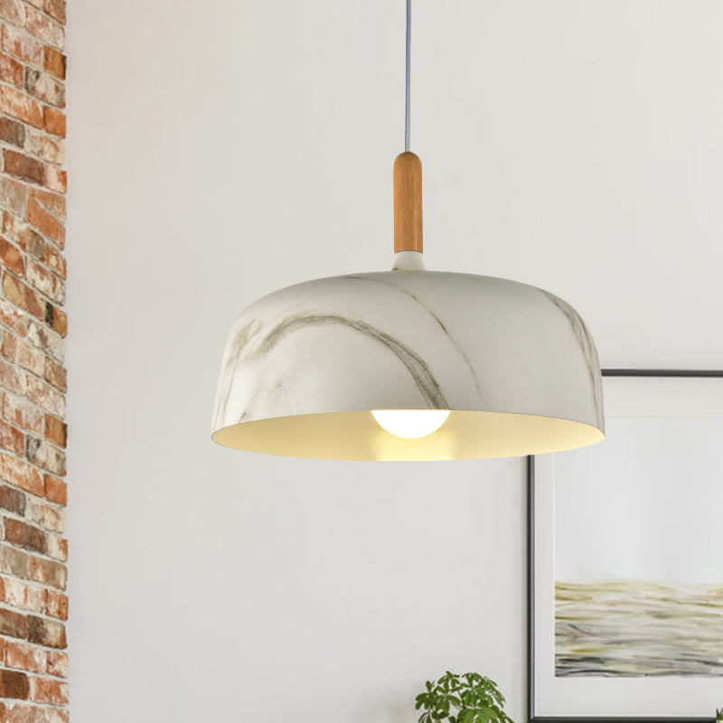 Farmhouse 1-Head Bowl Aluminum Suspension Lamp - White/Green/Red Brown - Bedroom Hanging Ceiling Light