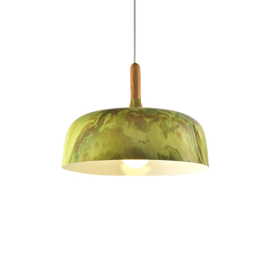 Farmhouse 1-Head Bowl Aluminum Suspension Lamp - White/Green/Red Brown - Bedroom Hanging Ceiling Light