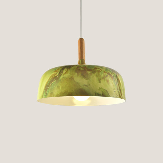 Farmhouse 1-Head Bowl Aluminum Suspension Lamp - White/Green/Red Brown - Bedroom Hanging Ceiling Light