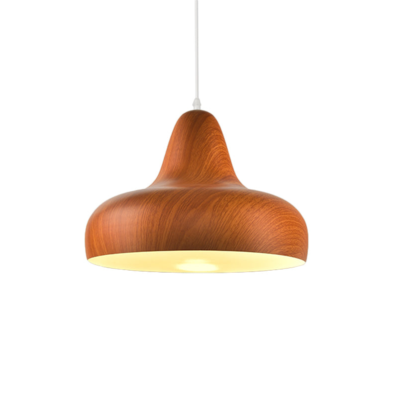 1-Light Aluminum Drop Pendant in White/Coffee/Wood - Hanging Light Fixture for Dining Room