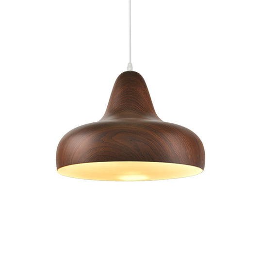 1-Light Aluminum Drop Pendant in White/Coffee/Wood - Hanging Light Fixture for Dining Room