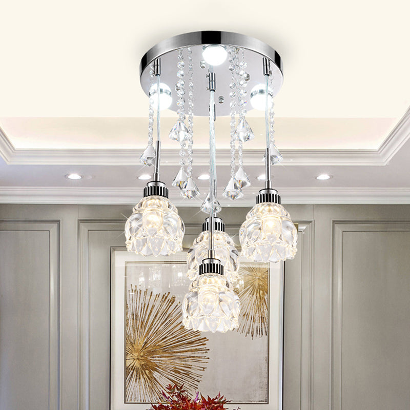 Sleek Chrome Semi Flush Light Fixture with Lotus Crystal Shade - Perfect for Modern Dining Rooms