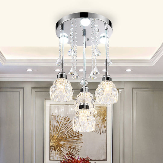 Sleek Chrome Semi Flush Light Fixture With Lotus Crystal Shade - Perfect For Modern Dining Rooms 4 /