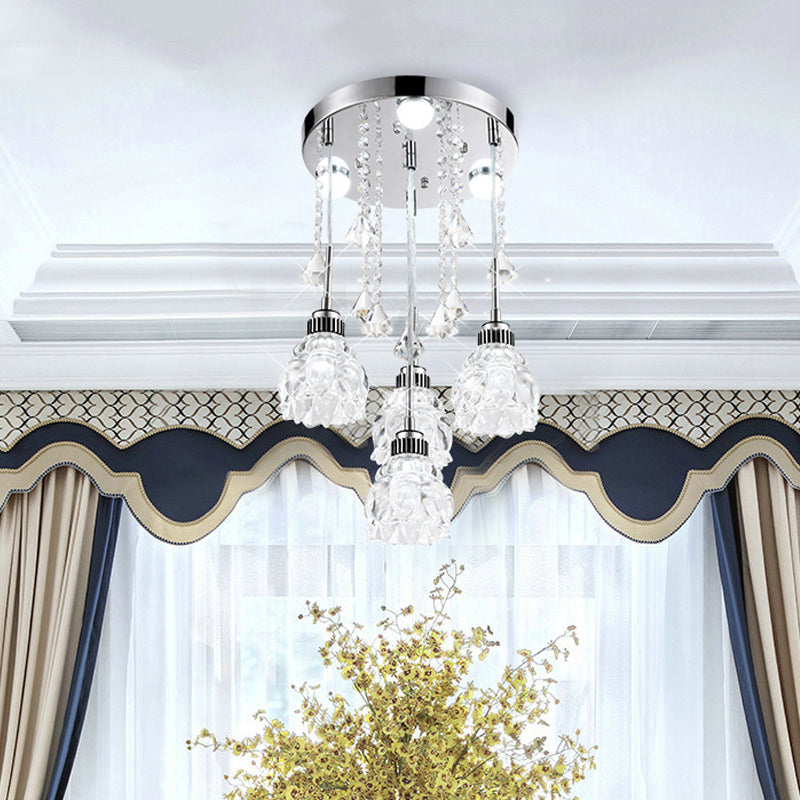 Sleek Chrome Semi Flush Light Fixture with Lotus Crystal Shade - Perfect for Modern Dining Rooms