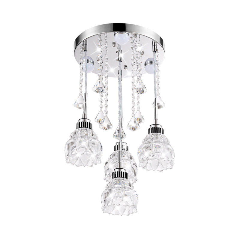 Sleek Chrome Semi Flush Light Fixture with Lotus Crystal Shade - Perfect for Modern Dining Rooms