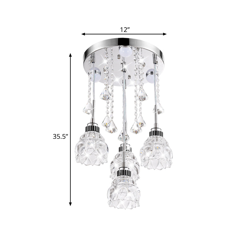 Sleek Chrome Semi Flush Light Fixture with Lotus Crystal Shade - Perfect for Modern Dining Rooms